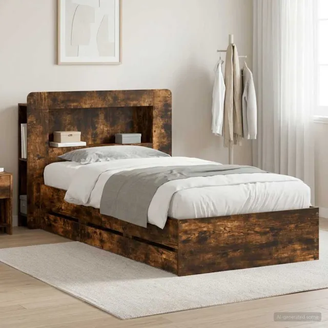 vidaXL Bedframe met opbergruimte en hoofdbord met lade Gerookt eiken Bruin