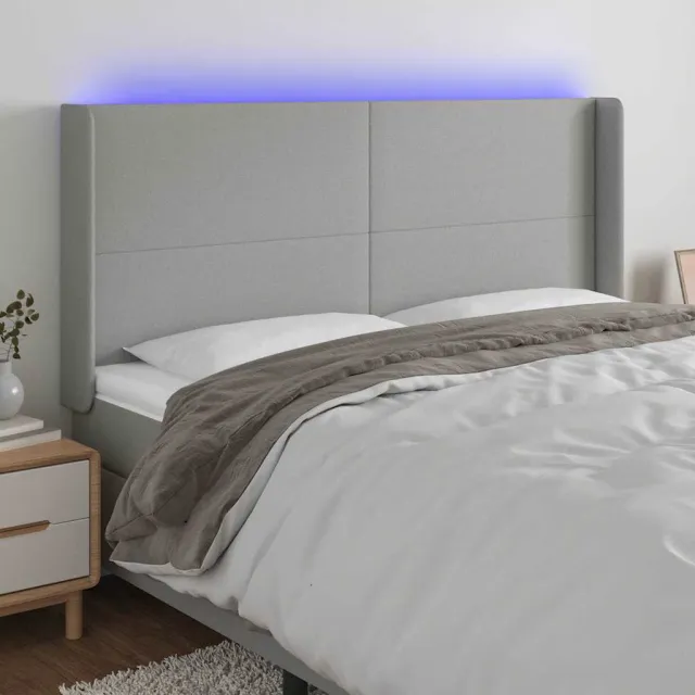 vidaXL Hoofdbord LED 183x16x118/128 cm stof lichtgrijs grijs