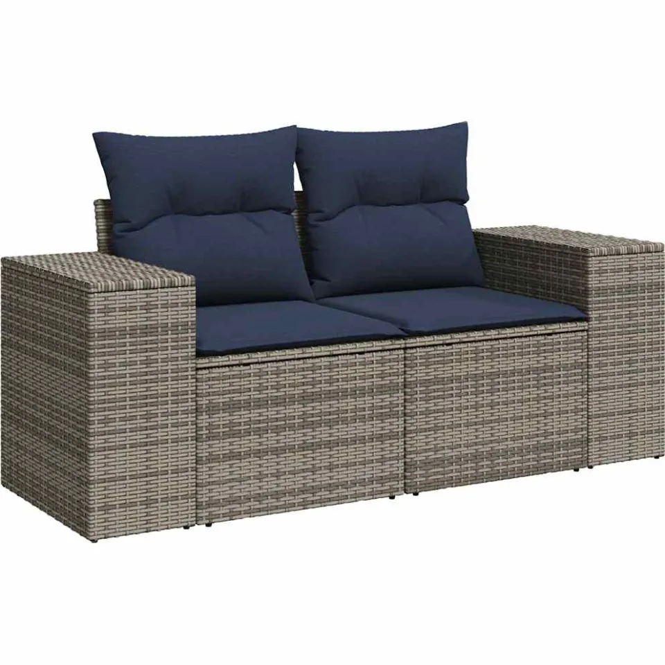 vidaXL 4-delige Loungeset met kussens poly rattan grijs, foto 4