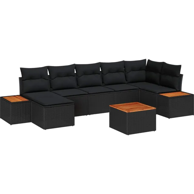 vidaXL Tuinbankenset 8 st Zwart Poly riet