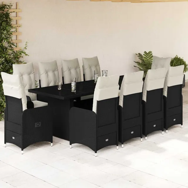 vidaXL 11-delige Bistroset met kussens poly rattan zwart, foto 2