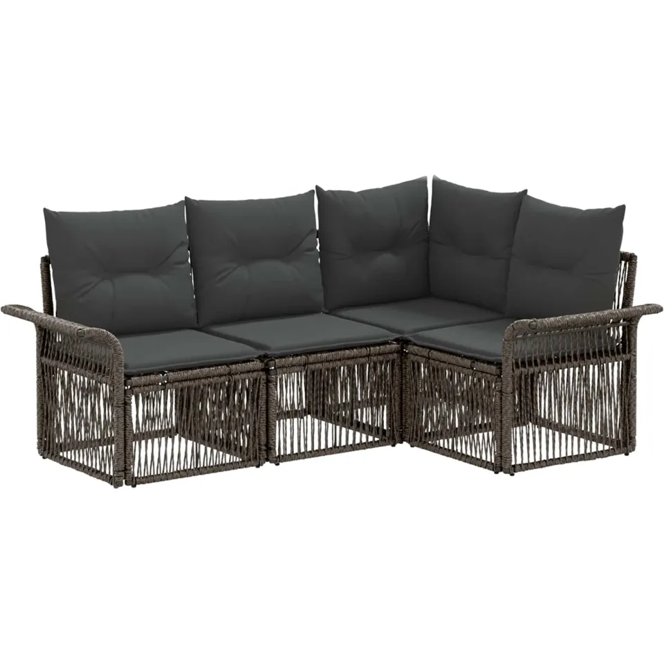 vidaXL Tuinbankenset 4 st 4-zits Grijs poly rattan, foto 3
