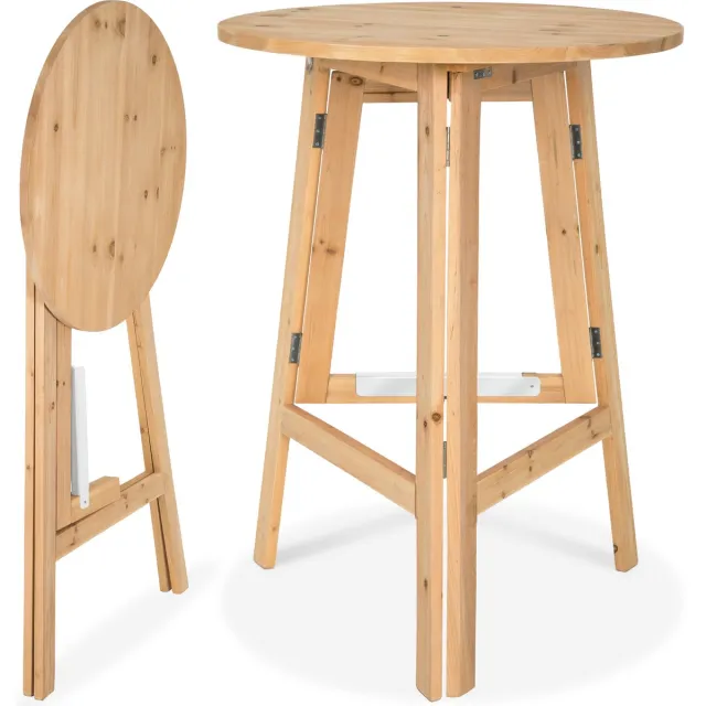 Tectake Houten Statafel - Opklapbare Bistrotafel - Stabiele Klaptafel - Ronde Houten Bartafel - Partytafel - Massief - Hoogte ca. 110 cm - Ø 79 cm