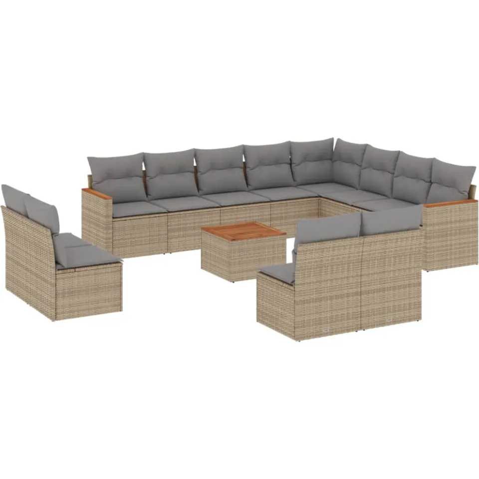vidaXL 13-delige Loungeset met kussens poly rattan beige, foto 3