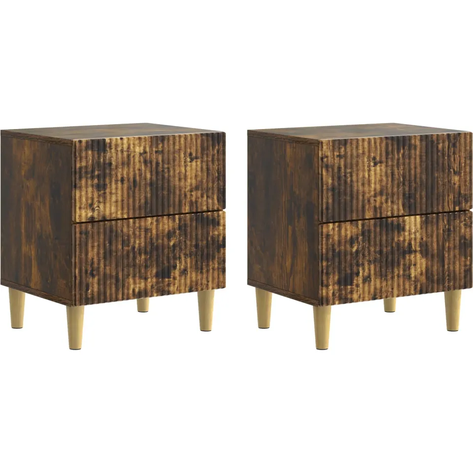 vidaXL Nachtkastje 2 st Gerookt eiken 43 x 34,5 x 48 cm Bewerkt hout, foto 3