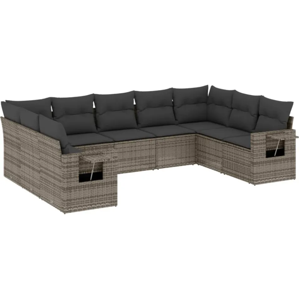vidaXL 9-delige Loungeset met kussens poly rattan grijs, foto 3