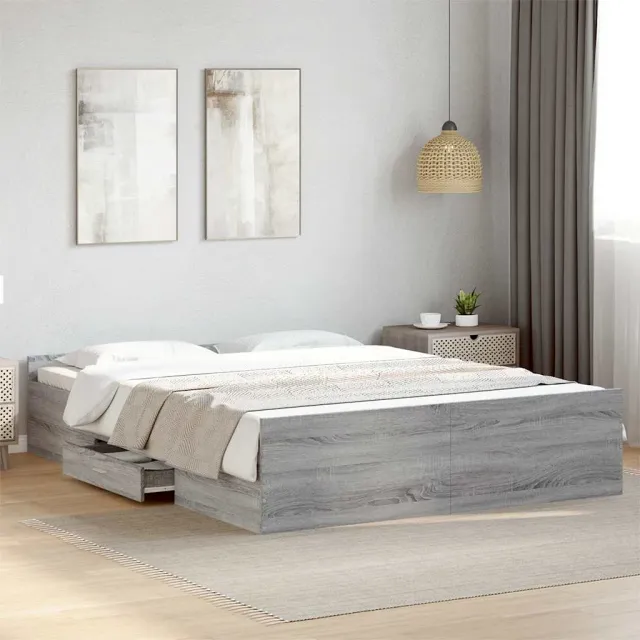 vidaXL Bedframe met lades bewerkt hout grijs sonoma eiken 160x200 cm