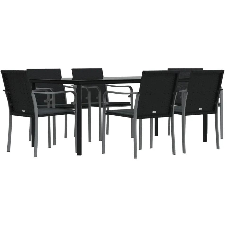 vidaXL 7-delige Tuinset met kussens poly rattan en staal Zwart