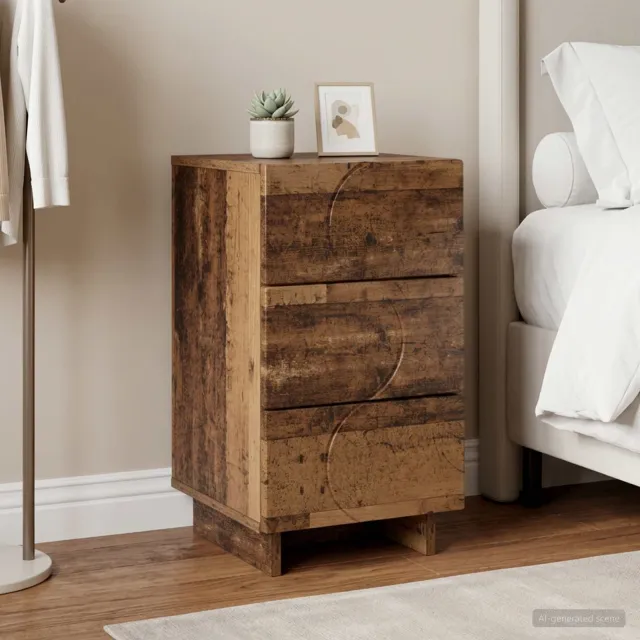 vidaXL Nachtkastje Oud hout 33,5 x 34,5 x 60 cm Bewerkt hout bruin, foto 2