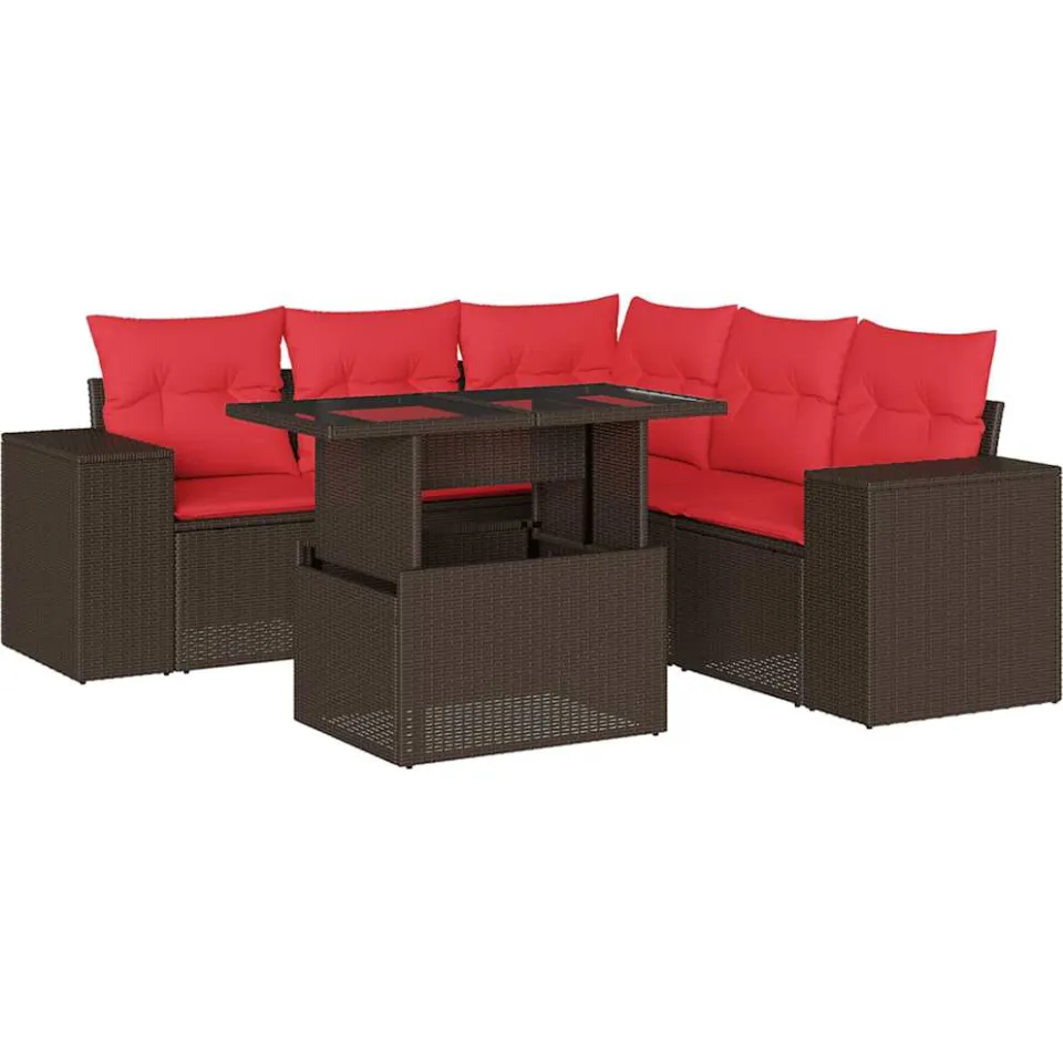 vidaXL 6-delige tuinbankset met kussens, bruin polyrotan, foto 3
