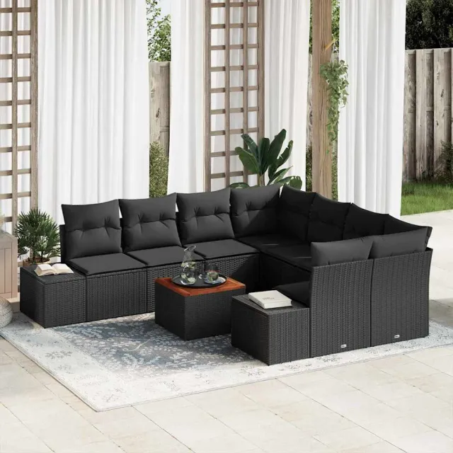 vidaXL Tuinbankenset 9 st Zwart poly rattan, foto 2