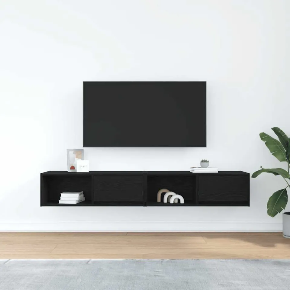 vidaXL Tv-kasten 2 st 80x31x25,5 cm spaanplaat zwart eikenkleurig, foto 3