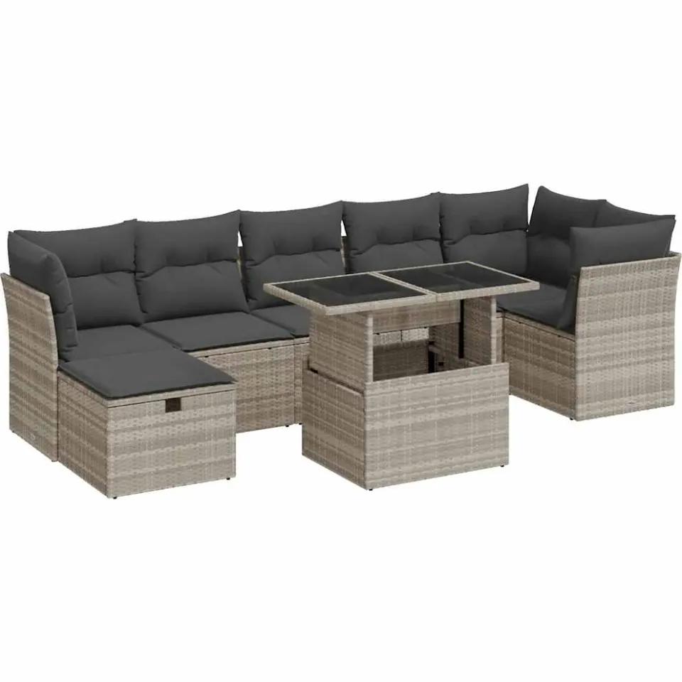 vidaXL 8-delige Loungeset met kussens poly rattan lichtgrijs grijs, foto 3