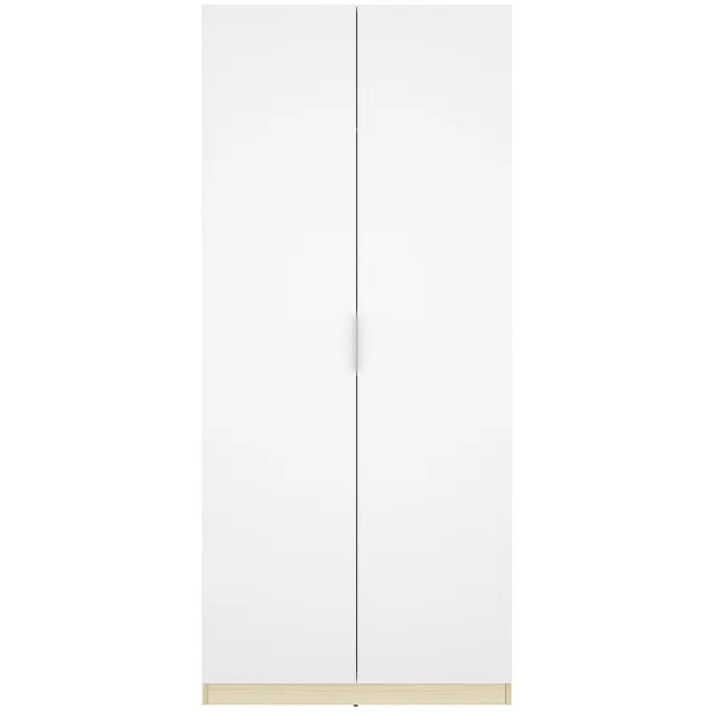 Vente-unique Kledingkast 2 deuren - B91 cm - Wit en licht naturel - KALONY Natuurlijk licht, Wit