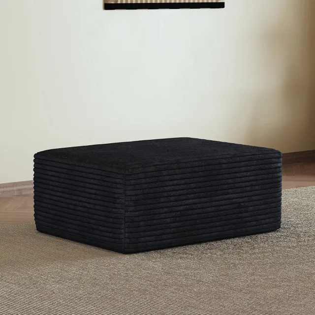 MIVRAY Poef 95 X 70 X 40 Cm - Zwarte Rechthoekige Poef Van Zachte Corduroy - Voor Woonkamer En Zitruimte - Stof - Zwart