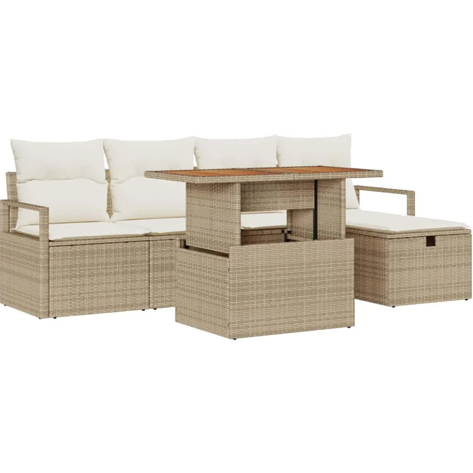 vidaXL Tuin Sofa Set 6 st Beige poly rattan