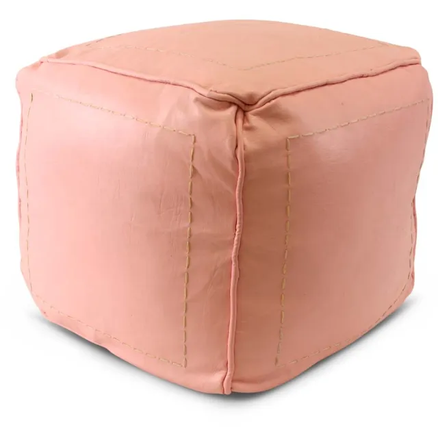 Safaary Marokkaanse Poef Leer Blush Vierkant Roze