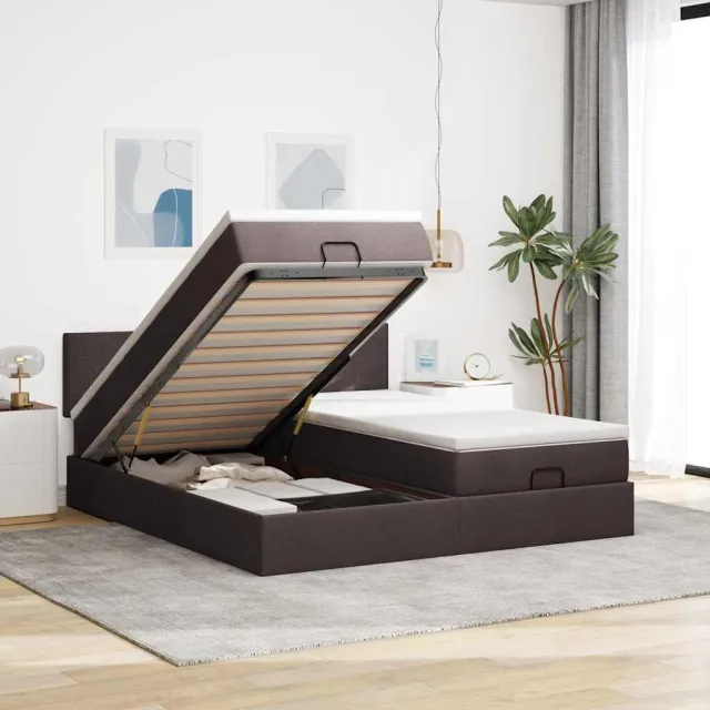 vidaXL Ottoman bed met matrassen 180x200cm stof donkerbruin bruin
