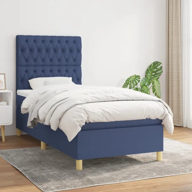 vidaXL Boxspring met matras stof blauw 90x200 cm