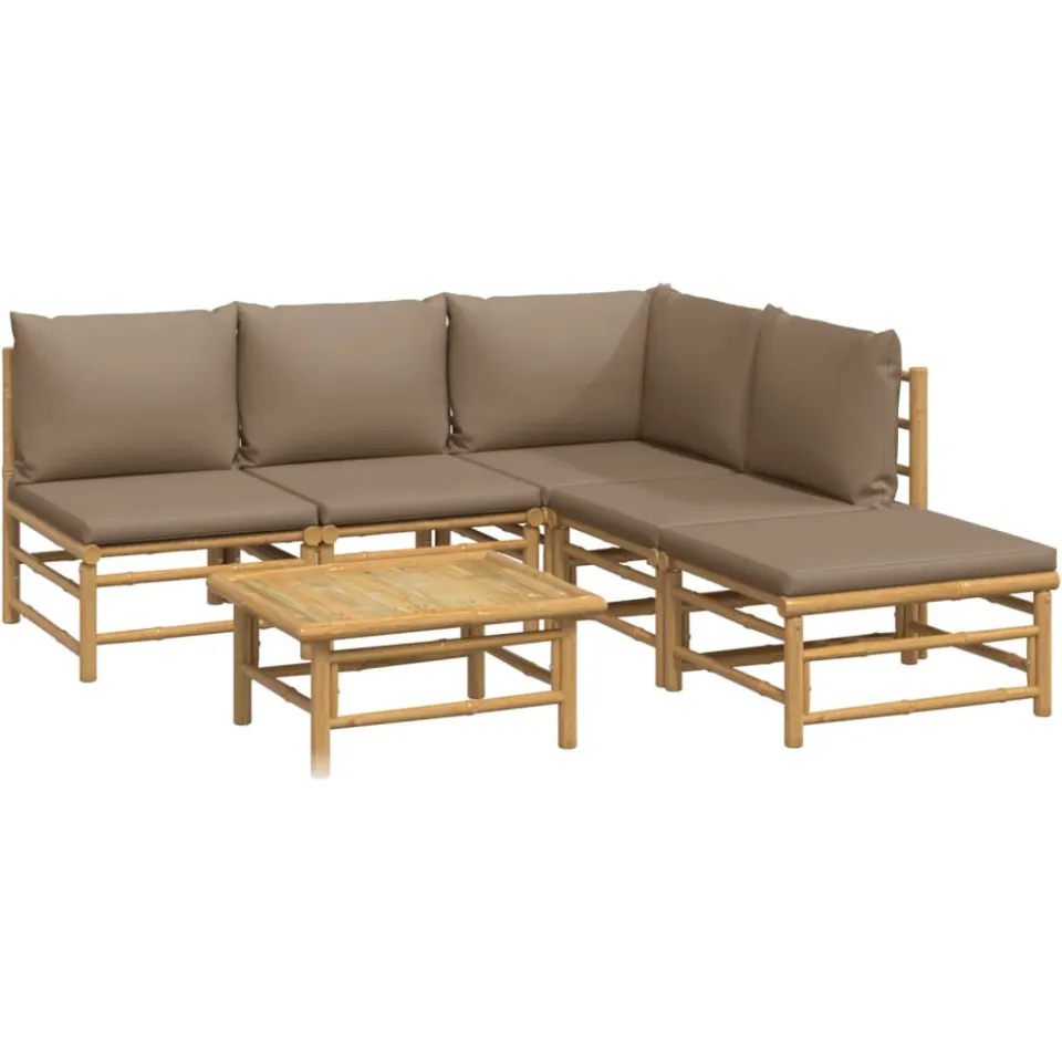 vidaXL 6-delige Loungeset met kussens bamboe taupe Bruin