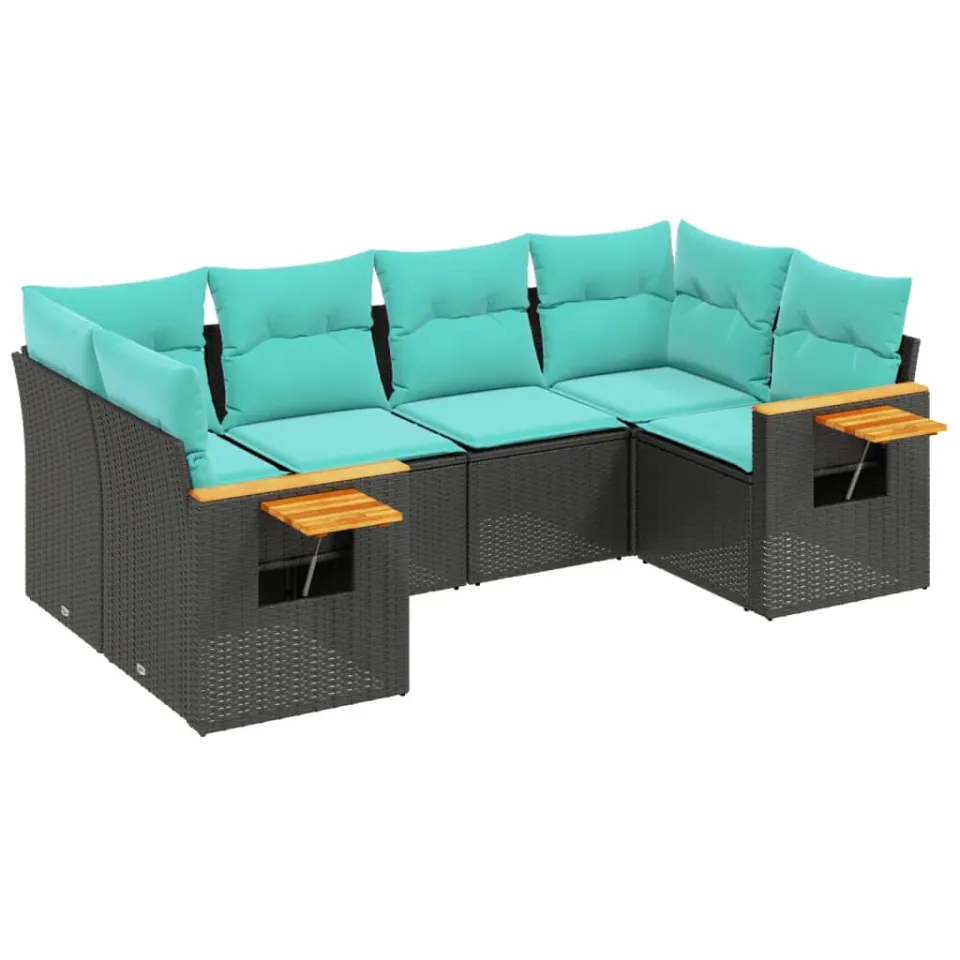 vidaXL 6-delige Loungeset met kussens poly rattan zwart, foto 3