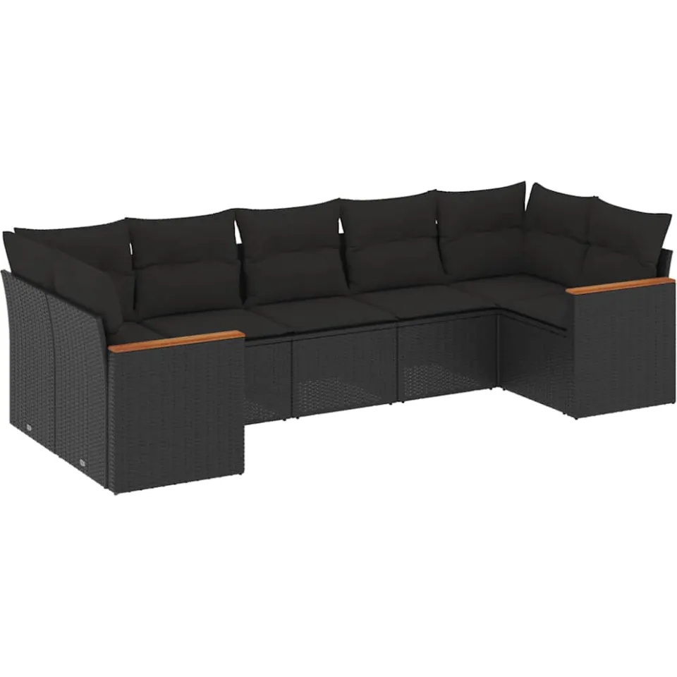 vidaXL 7-delige Loungeset met kussens poly rattan zwart