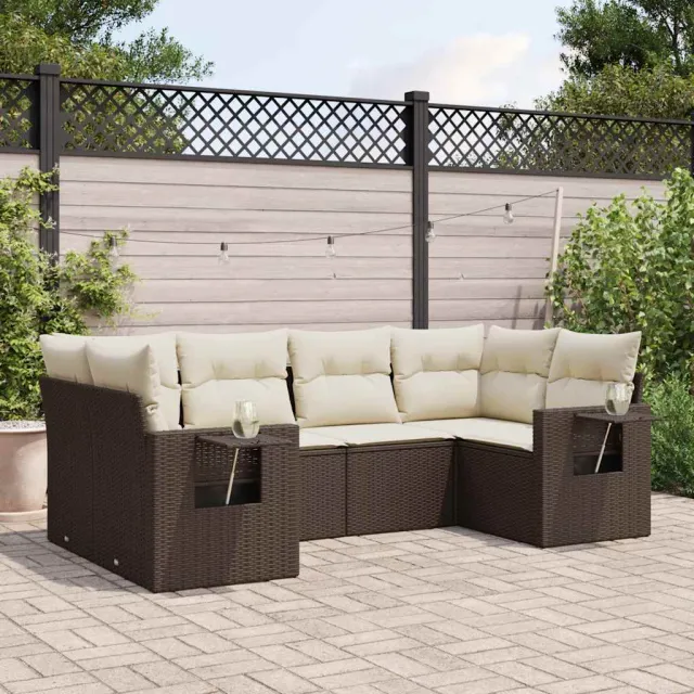 vidaXL 6-delige Loungeset met kussens poly rattan bruin, foto 2
