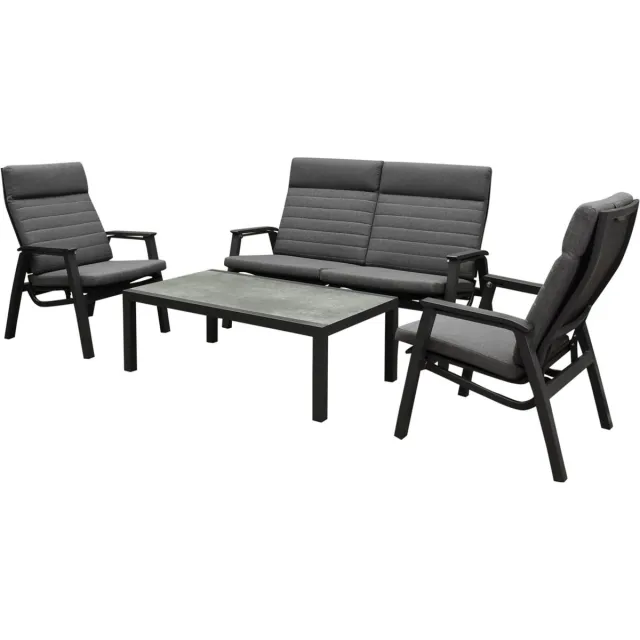 AVH-Collectie Monaco stoel bank loungeset 4 delig verstelbaar aluminium antraciet