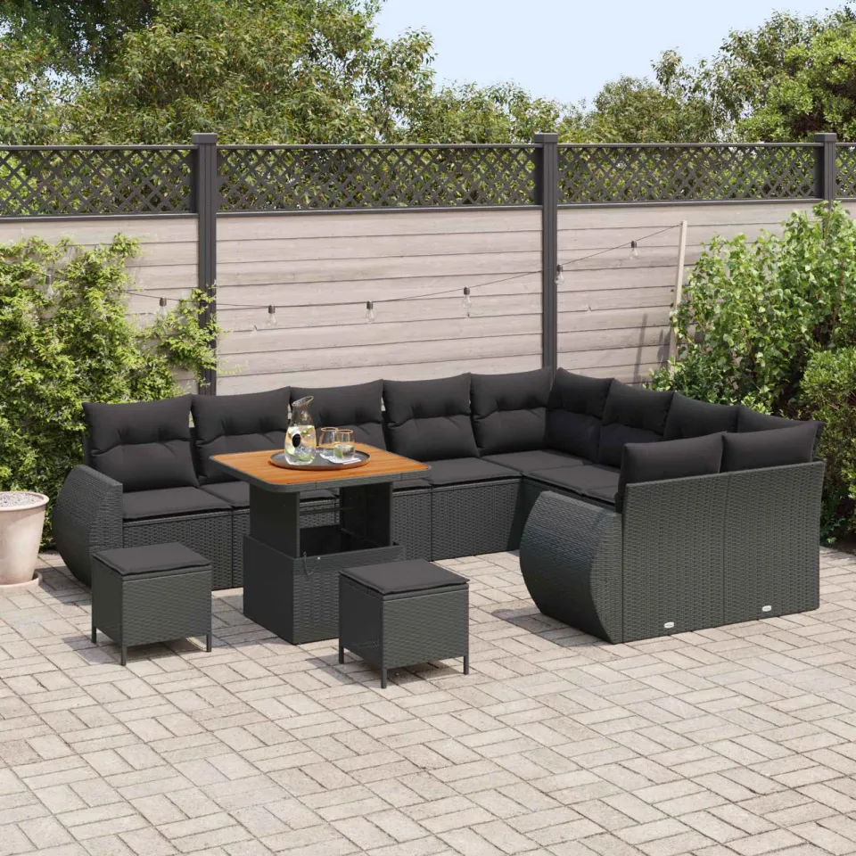 vidaXL Tuinbankenset 12 st Zwart poly rattan, foto 3