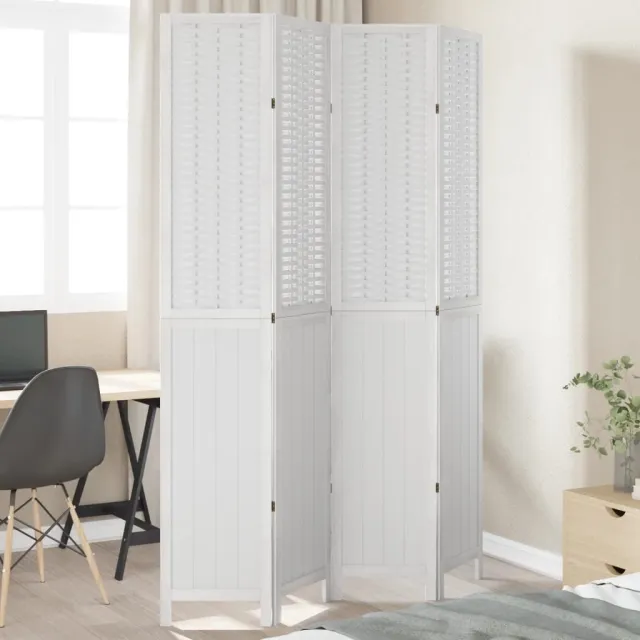 vidaXL Kamerscherm met 4 panelen massief paulowniahout wit, foto 2