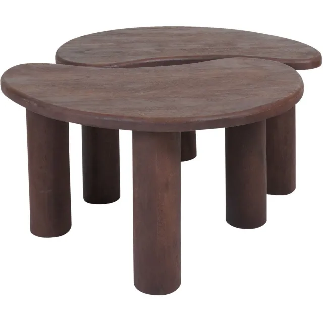 Home67 Salontafel Lina - Espresso Mangohout - Set van 2 - Organisch - Japandi Bruin