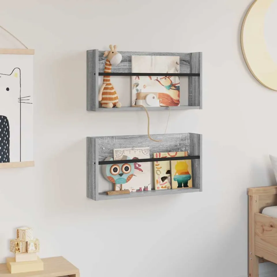 vidaXL Tijdschrift Rek 2 st Grijs Sonoma 60 x 12 x 30 cm Bewerkt hout, foto 4