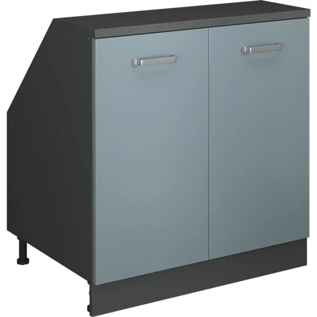 Vicco R-Line Keukenkast voor schuine wand – 80 cm met 2 deuren, kastromp 60 cm diepte Blauw-grijs Blauw-grijs/Antraciet