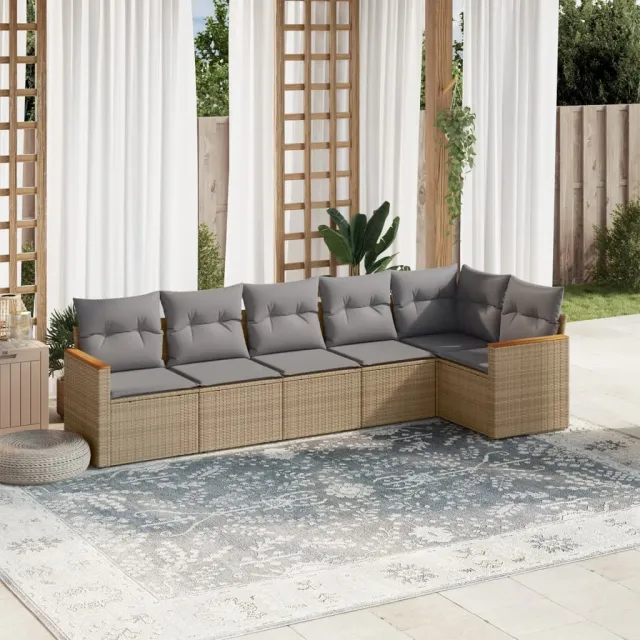 vidaXL 6-delige Loungeset met kussens poly rattan gemengd beige, foto 2