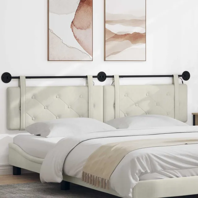 vidaXL Hangend hoofdbord Met LED-verlichting Crèmekleurig Fluweel