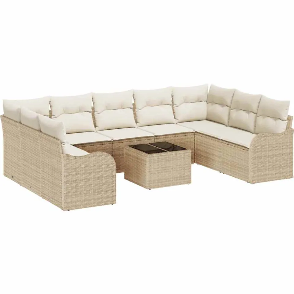 vidaXL Tuin Sofa Set 10 st Beige en Wit poly rattan, foto 3