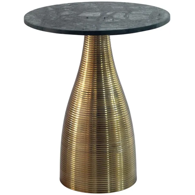 Ervesto Bijzettafel - Design - Rond - Groen Marmer - Goudkleurig Onderstel - 40 cm Bruin