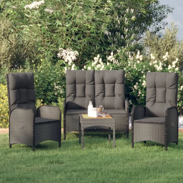 vidaXL 3-delige Tuinset met kussens poly rattan zwart, foto 2