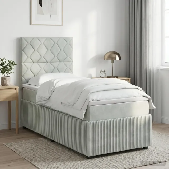 vidaXL LED Boxspring Bed met Matras Lichtgrijs 100 x 200 cm Fluweel