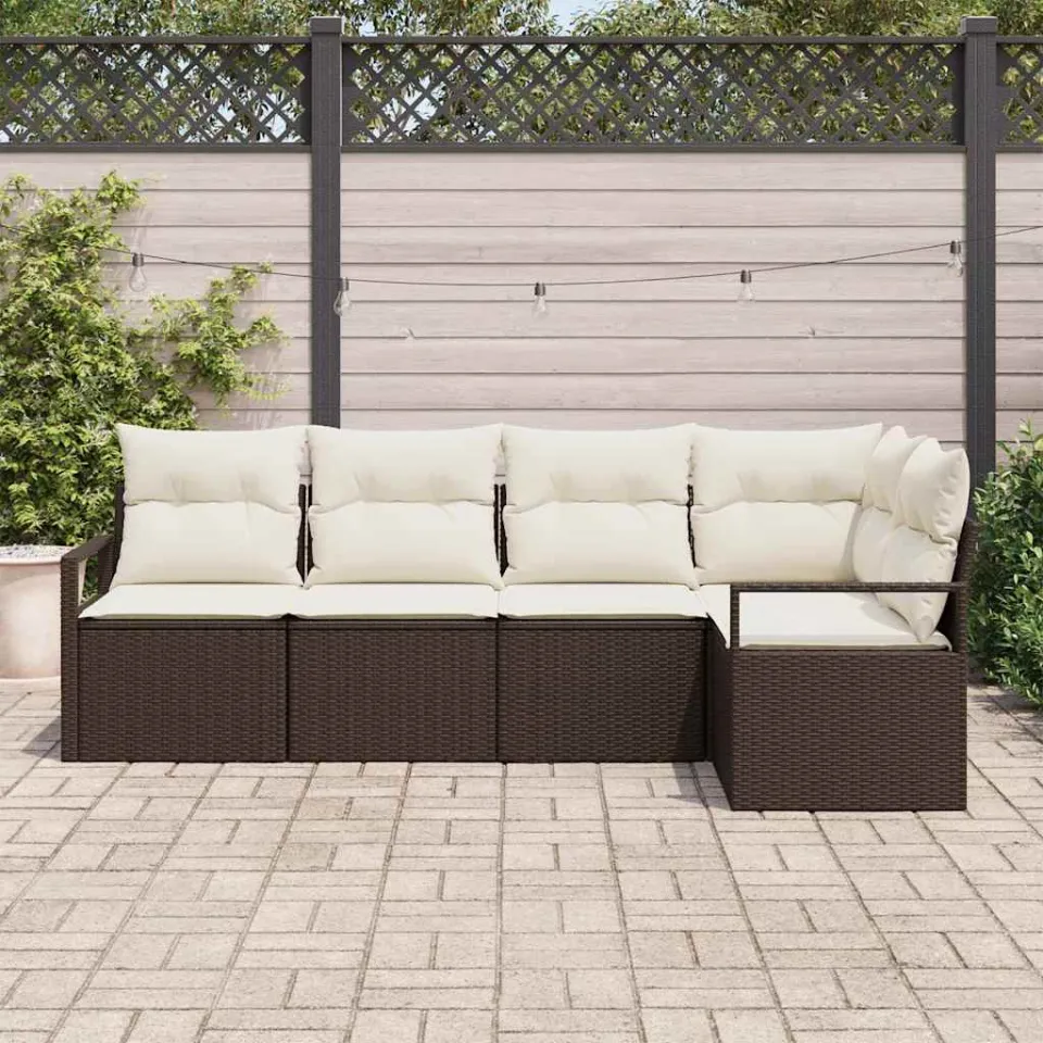 vidaXL Tuinbankenset 5 st Bruin en wit poly rattan, foto 3