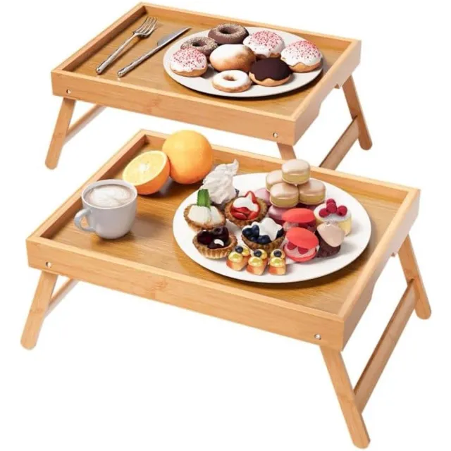 Sounix Bedtafel - 2stuks - 40x30Laptoptafel - Inklapbaar – ontbijtblad voor in bed – laptopblad voor op de bank – Natuurlijke kleur