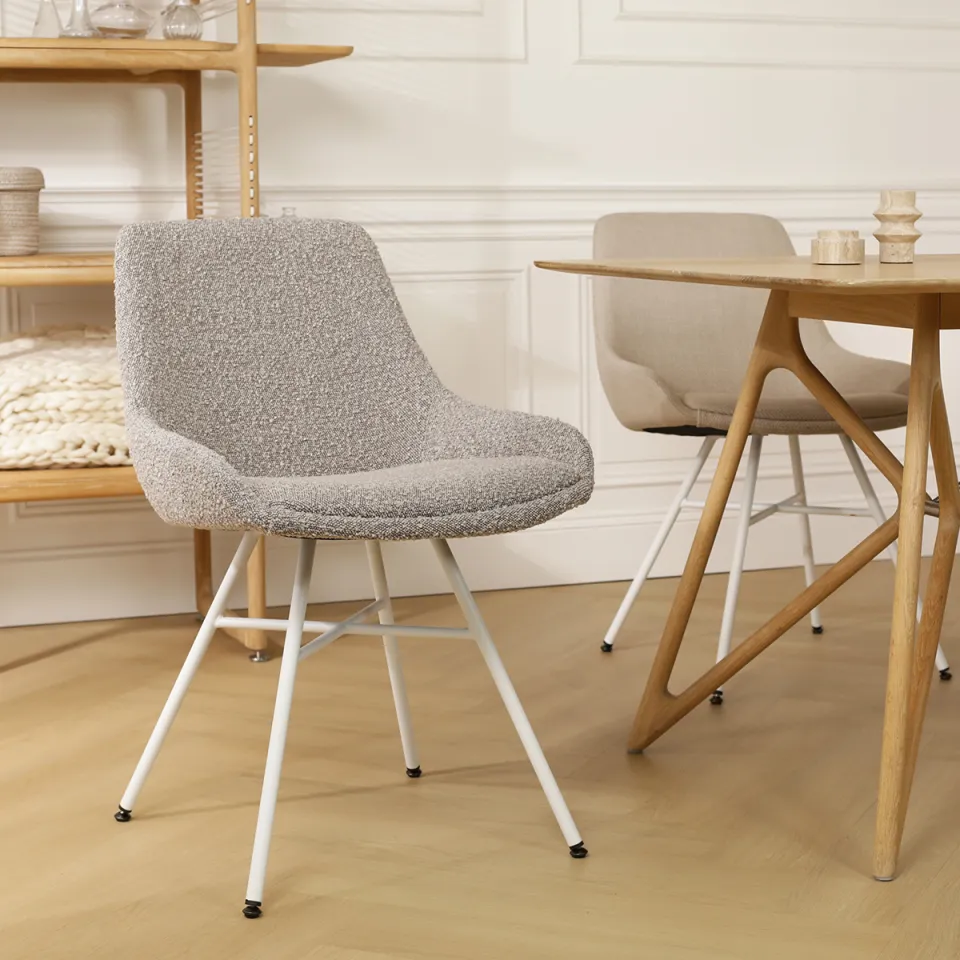 Nolon Noa-Isa eetkamerstoel bouclé taupe - wit onderstel, foto 2