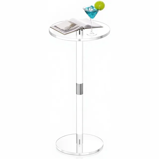 Vevor Acryl Dranktafel, Transparante Bijzettafel met Rond Blad en Massieve Paal, Moderne Acryl Tafel, Transparante Eettafel voor Koffie, Drankjes, Eten en Snacks, 25,4 x 25,4 x 54 cm