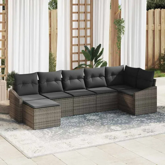 vidaXL Bankstel 7 st Grijs poly rattan, foto 2