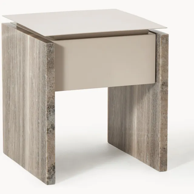 Westwing Collection Nachtkastje Bruce van marmer en metaal Beige