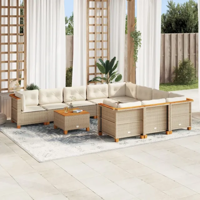 vidaXL 11-delige Tuinset met kussens poly rattan beige, foto 2