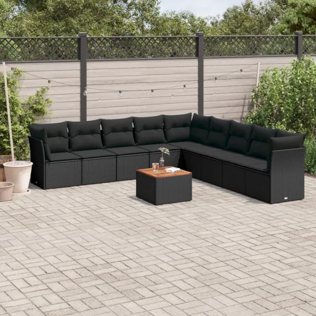 vidaXL 10-delige Loungeset met kussens poly rattan zwart, foto 2