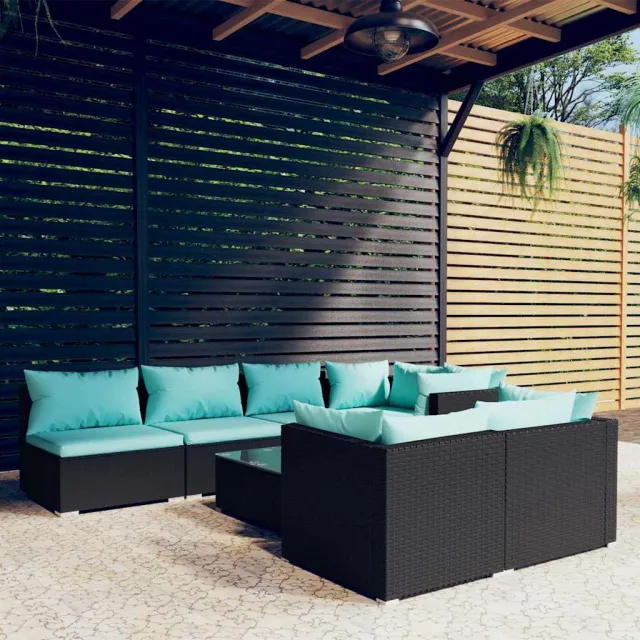 vidaXL 8-delige Loungeset met kussens poly rattan zwart, foto 2