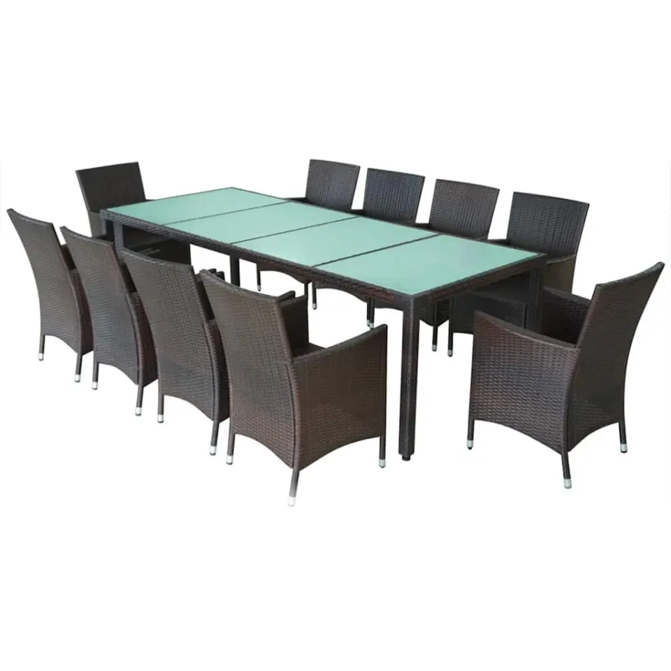 vidaXL 11-delige Tuinset met kussens poly rattan bruin
