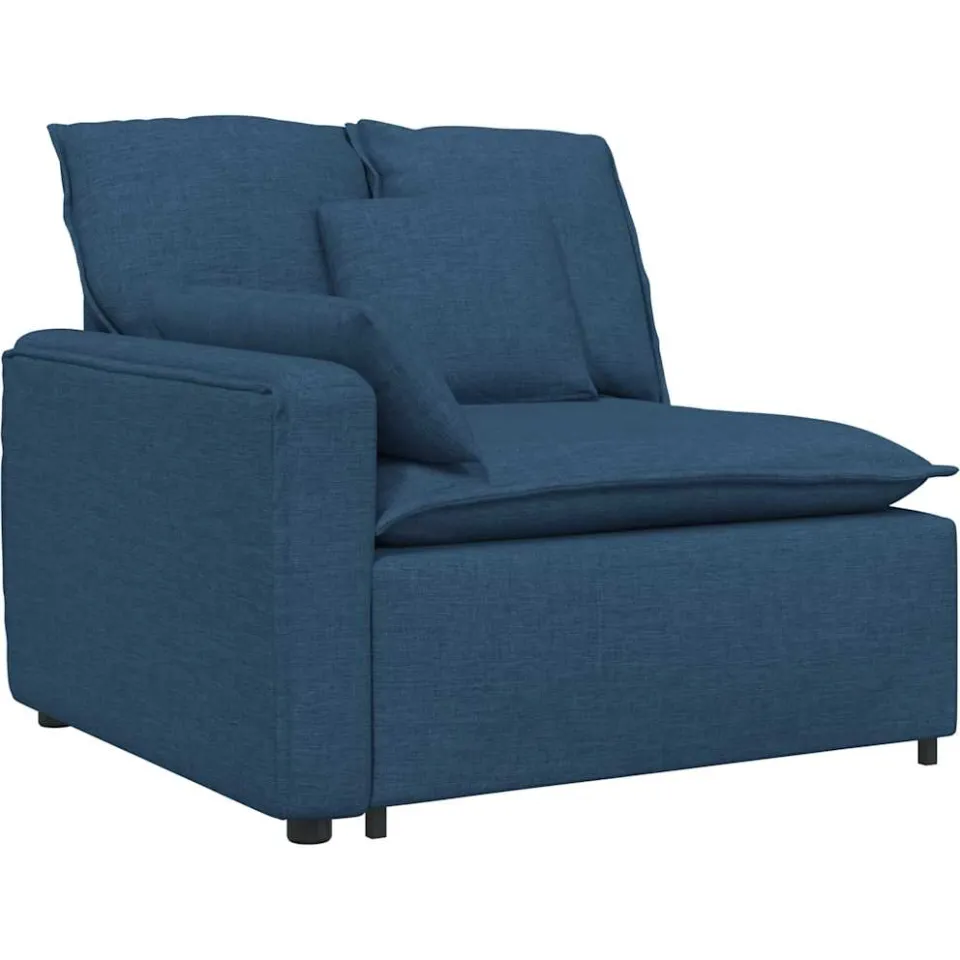 vidaXL Modulaire bank Armleuning eindmodule met kussens 100 cm blauw, foto 3